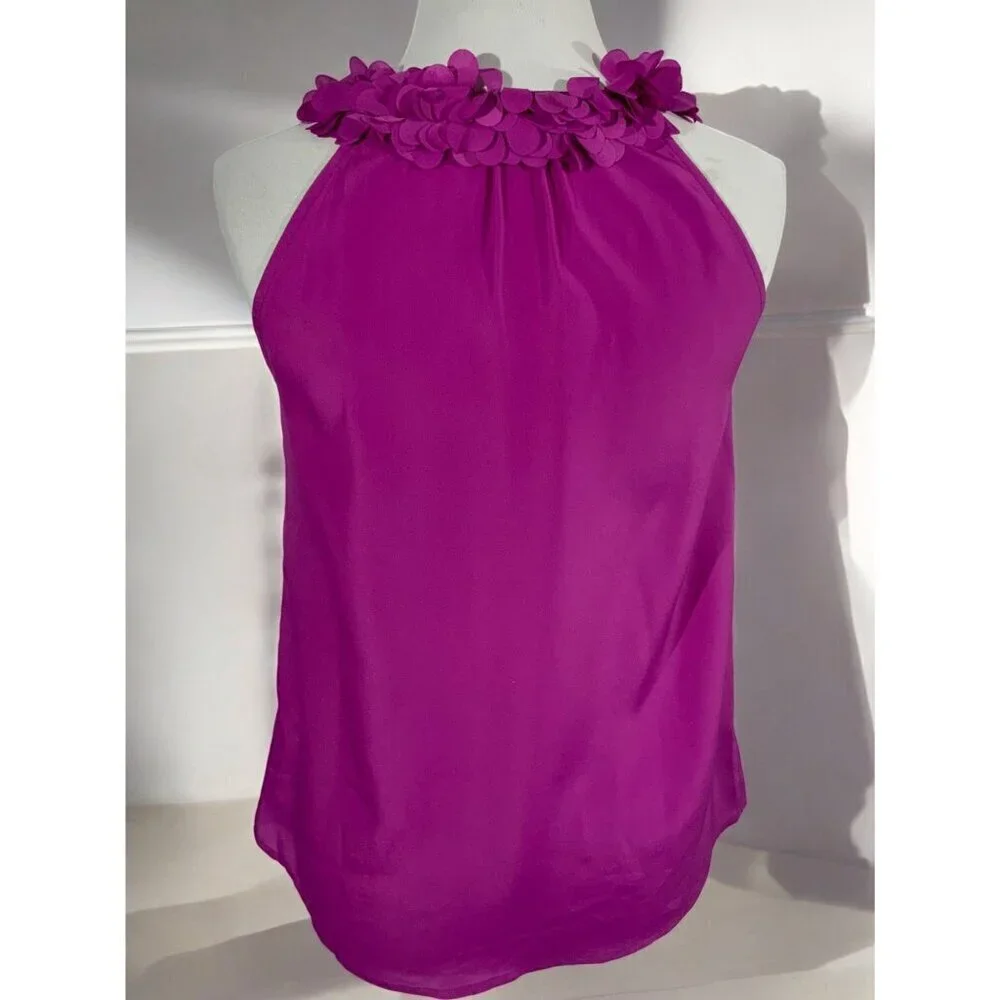 J Crew Womens Purple Sleeveless Petal Applique Halter Polyester Blouse XS